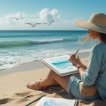 Leonardo_Phoenix_10_A_lone_traveler_sits_on_a_vast_sandy_beach_0